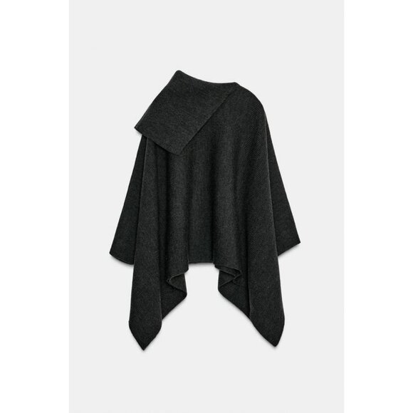 ZARA ASYMMETRIC NECK WOOL CAPE - Picture 8 of 10